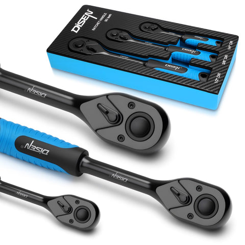 DISEN 3pcs black ratchet set in EVA tray for organized storage and quick access.