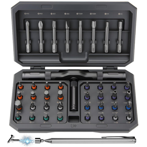 DISEN 43-in-1 screwdriver set top view with compact case for quick repairs