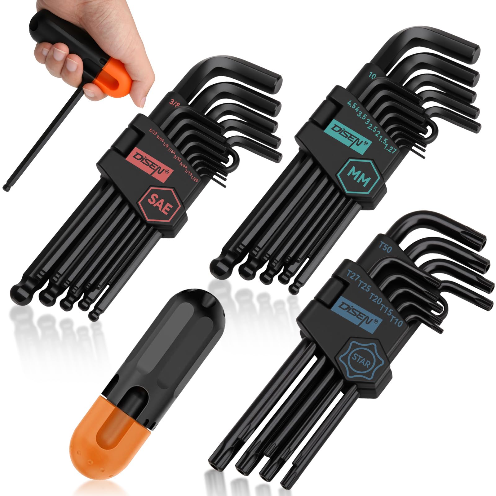 DISEN allen wrench set with T-handle offers comfortable torque for tight spaces.