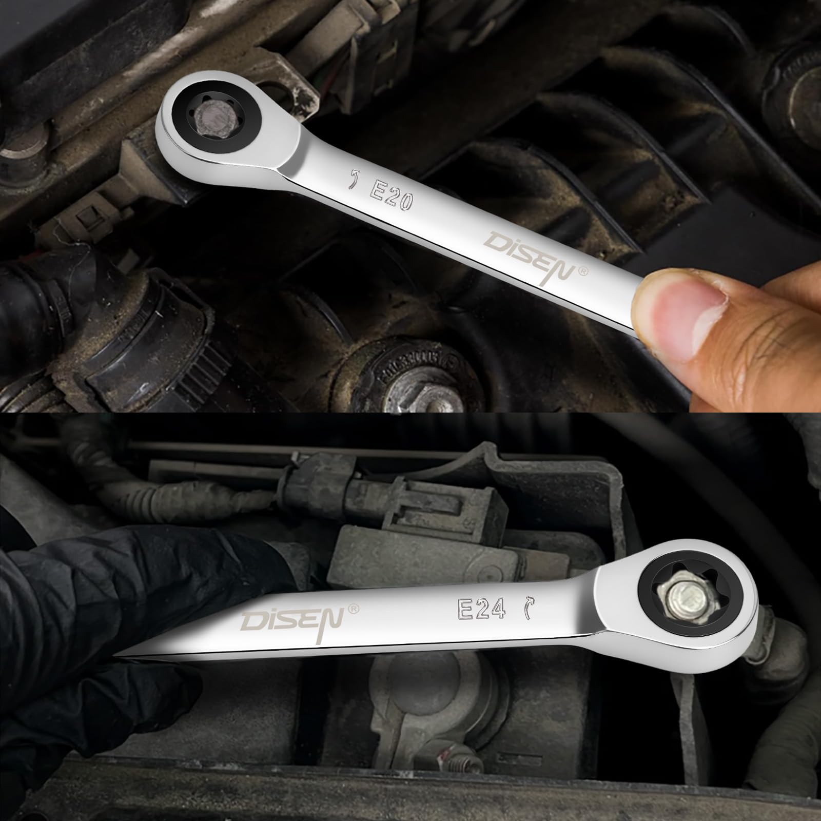 DISEN compact hanging pouch stores wrenches neatly at workstation.