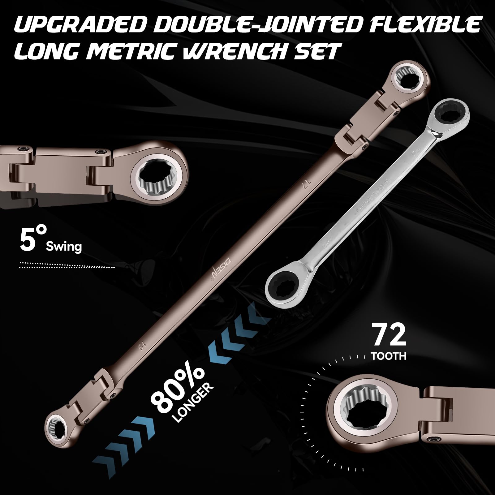 DISEN double-jointed ratchet wrench 11-13mm reaches deeper fasteners