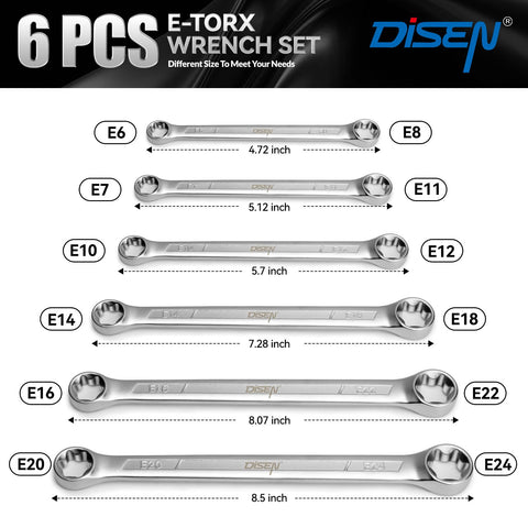 DISEN professional-grade E-Torx wrenches suitable for automotive and mechanical work.