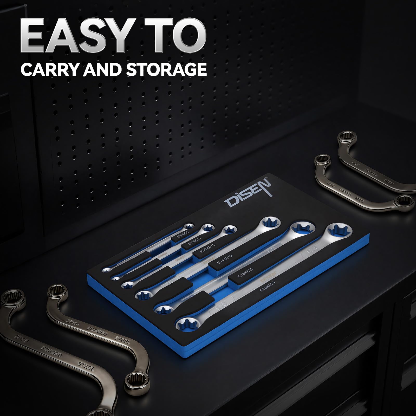 DISEN E-Torx wrench set spanning a wide size range for versatility.