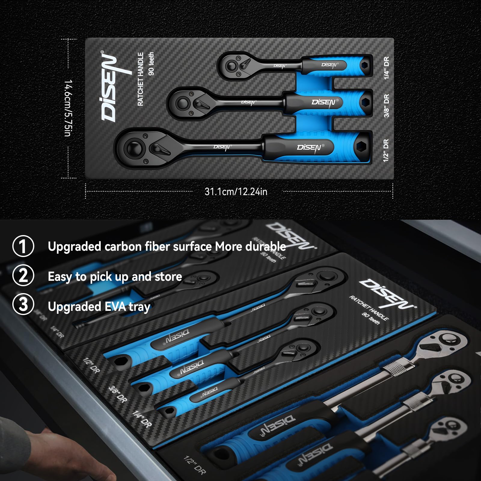 DISEN foam-lined EVA tray keeps tools secure and organized.