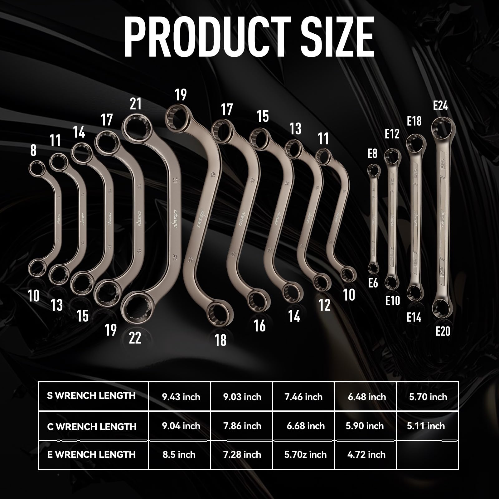 DISEN half-moon wrenches 8-22 mm ideal for tight spaces
