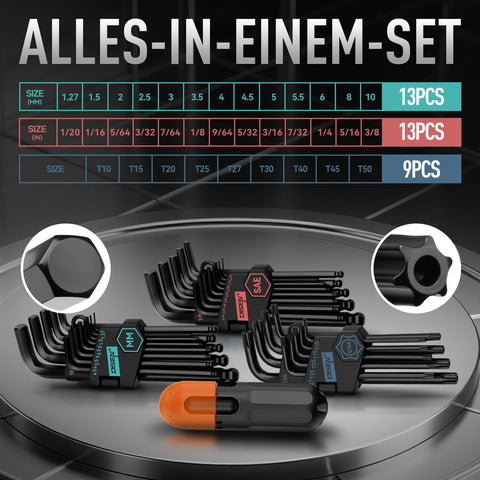 DISEN hex keys with stamped sizes for quick, accurate selection.