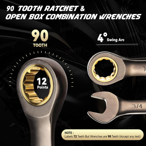 DISEN metric and SAE sizes cover 6-19 mm and 1/4-13/16 in for versatile repairs.