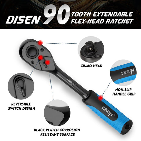 DISEN non-slip rubber grip on ratchet for comfortable, controlled use.