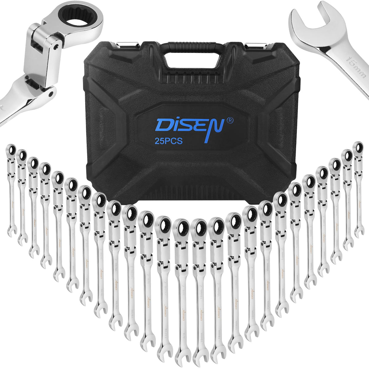 DISEN ratcheting wrenches foldable flex-head for tight spaces