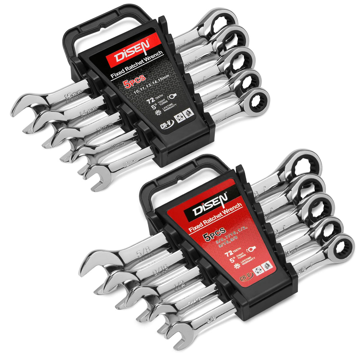 DISEN ratcheting wrench set metric 10-15mm with precise fit in tight spaces