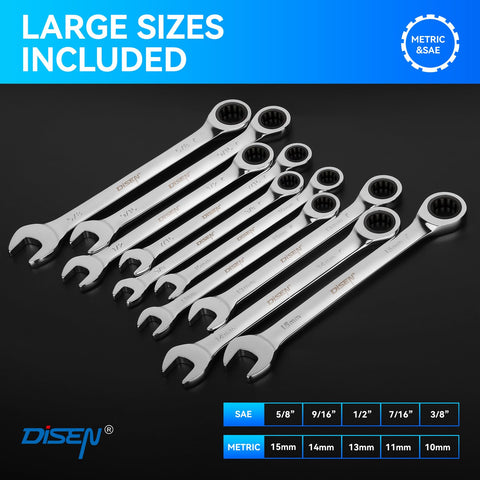 DISEN ratcheting wrench set SAE 3/8-5/8 inch enables quick auto repairs