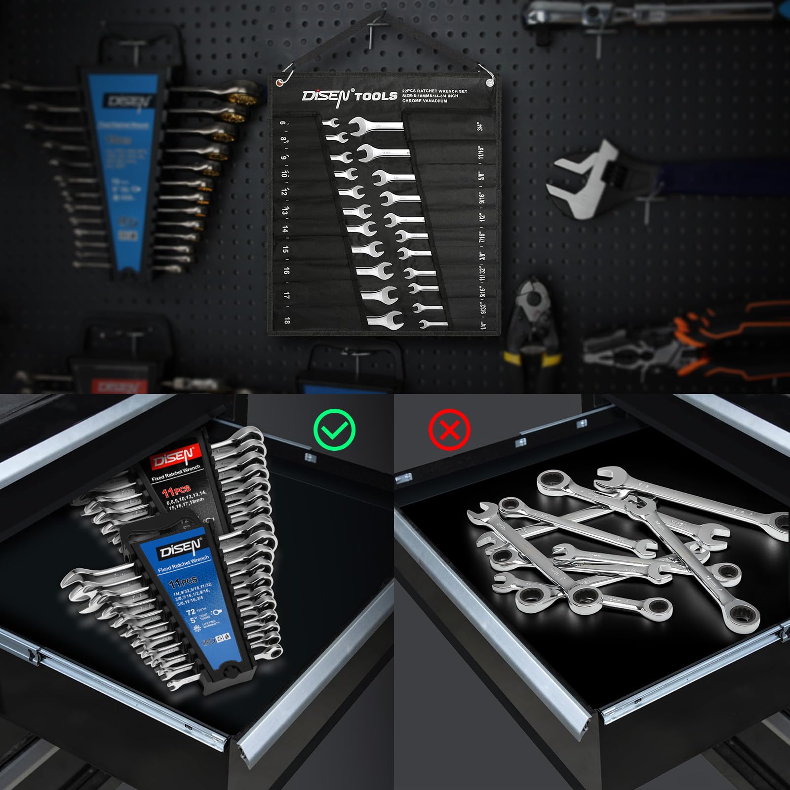 Chrome vanadium DISEN wrenches with corrosion-resistant finish for lasting use