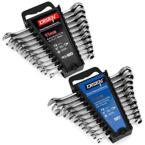 DISEN ratcheting wrenches laid out in full length showing sleek finish and straight edges