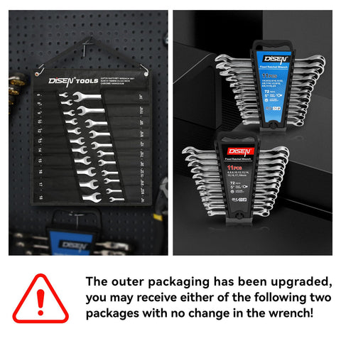 Metric and SAE rachet wrenches by DISEN with clear size markings for quick selection