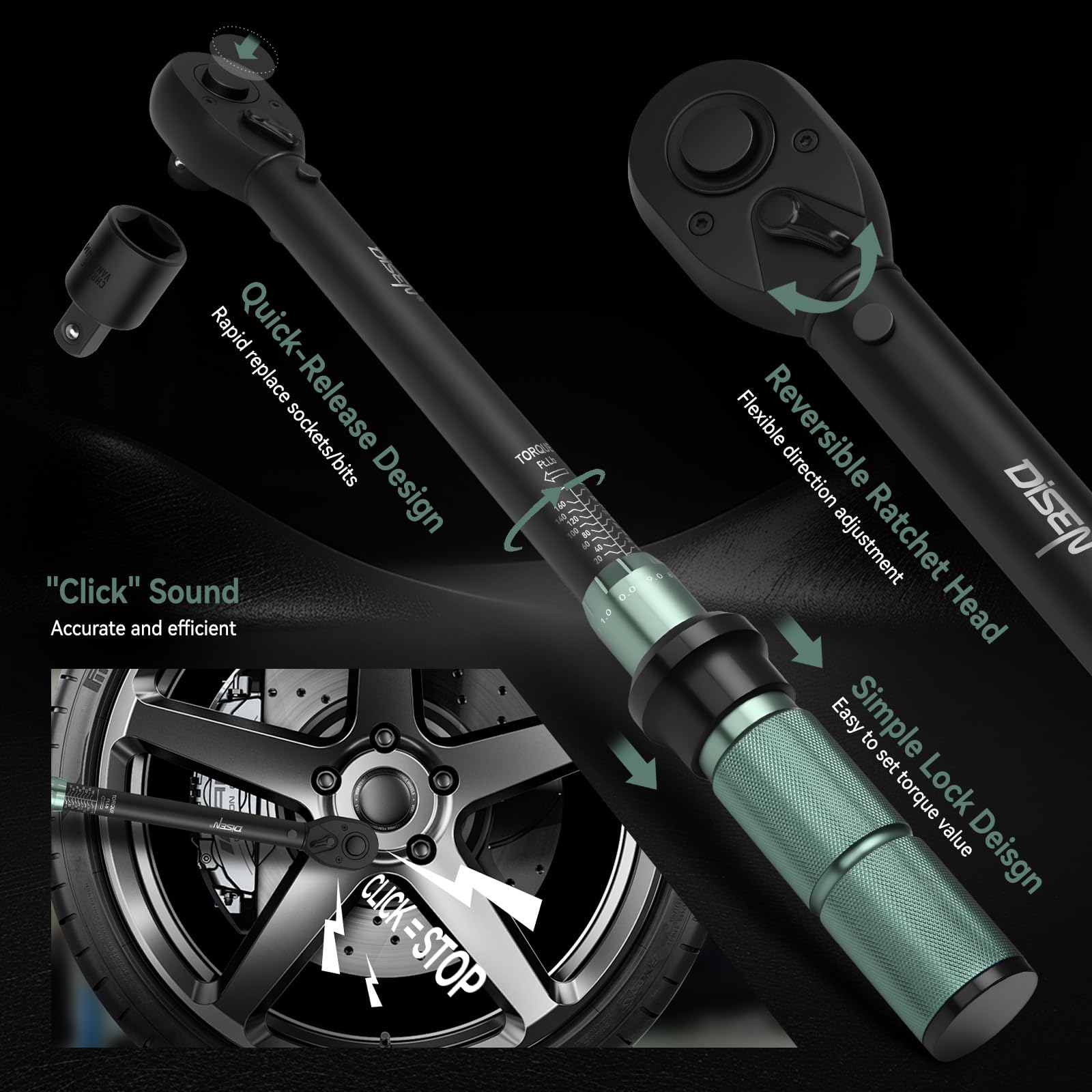 DISEN 3/8 inch drive torque wrench for versatile repairs.