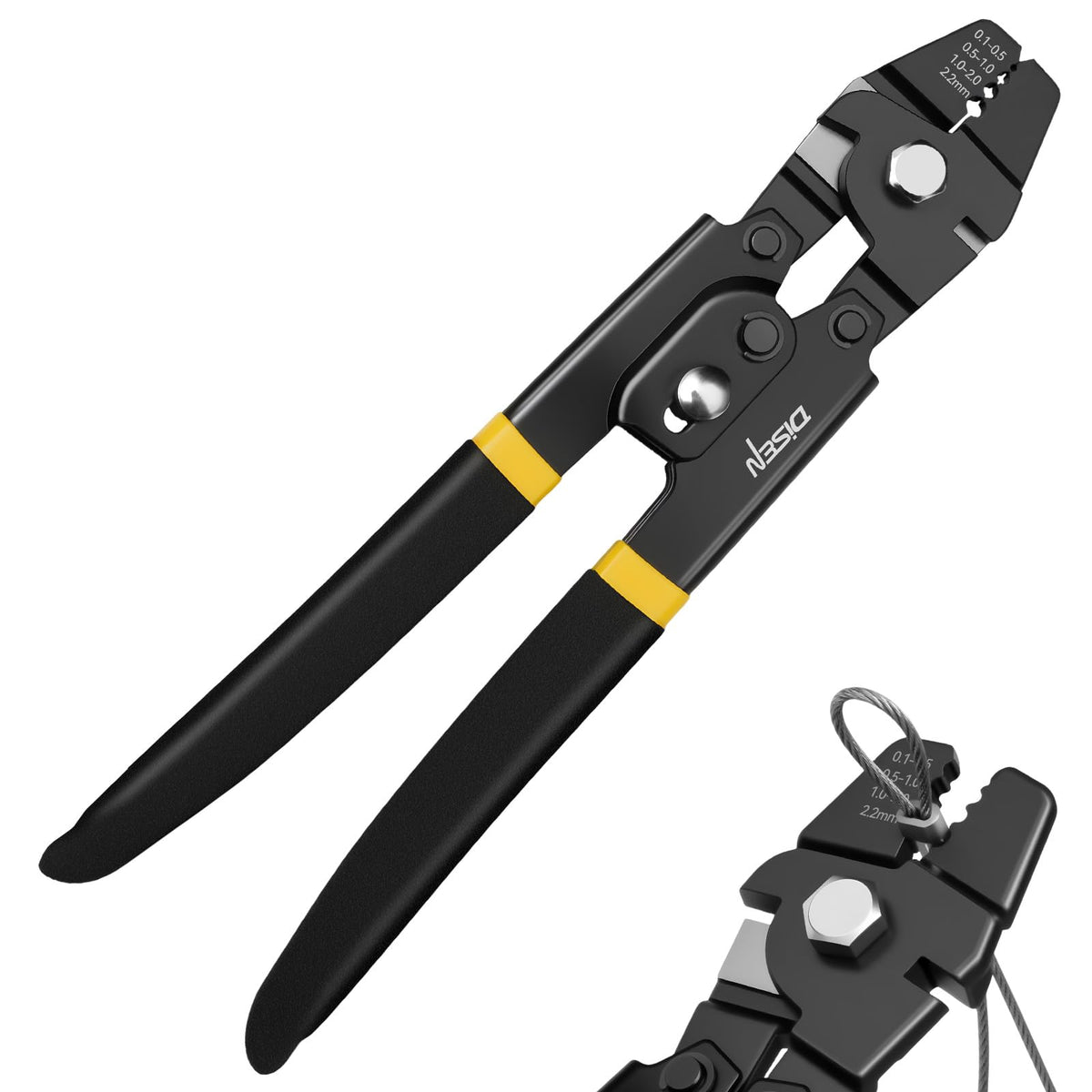 DISEN wire rope crimping tool front view enables precise sleeving
