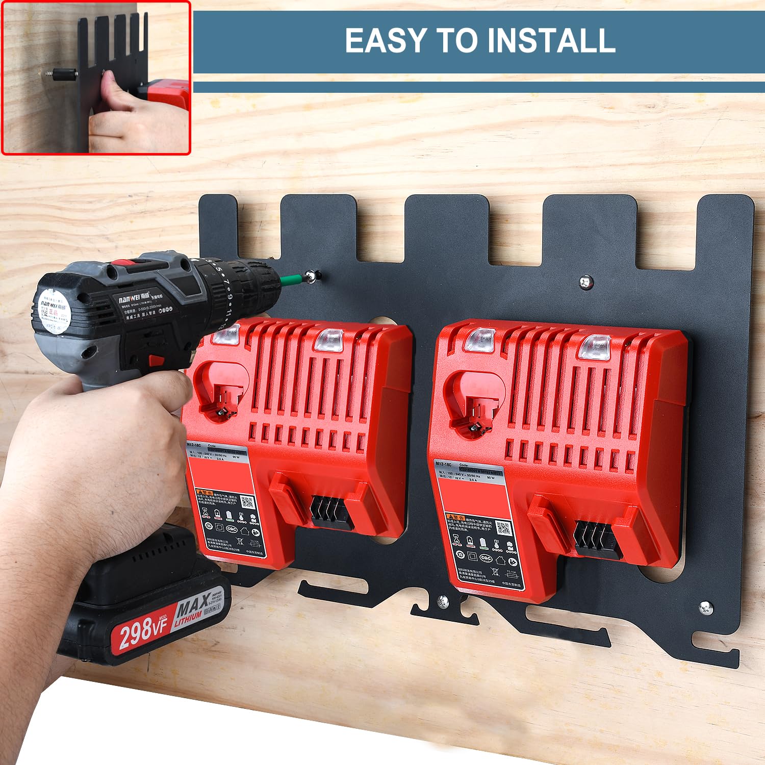 DITKOK heavy-duty 2mm metal construction supports batteries and chargers with reliable stability.