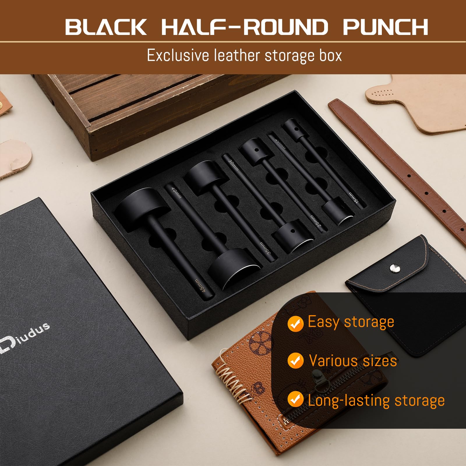 DIUDUS leather punch 25mm end punch for smooth openings