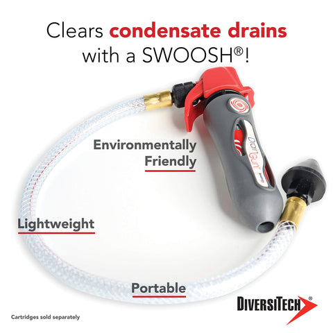 DiversiTech drain gun compact design fits behind HVAC cabinets for easier maintenance.