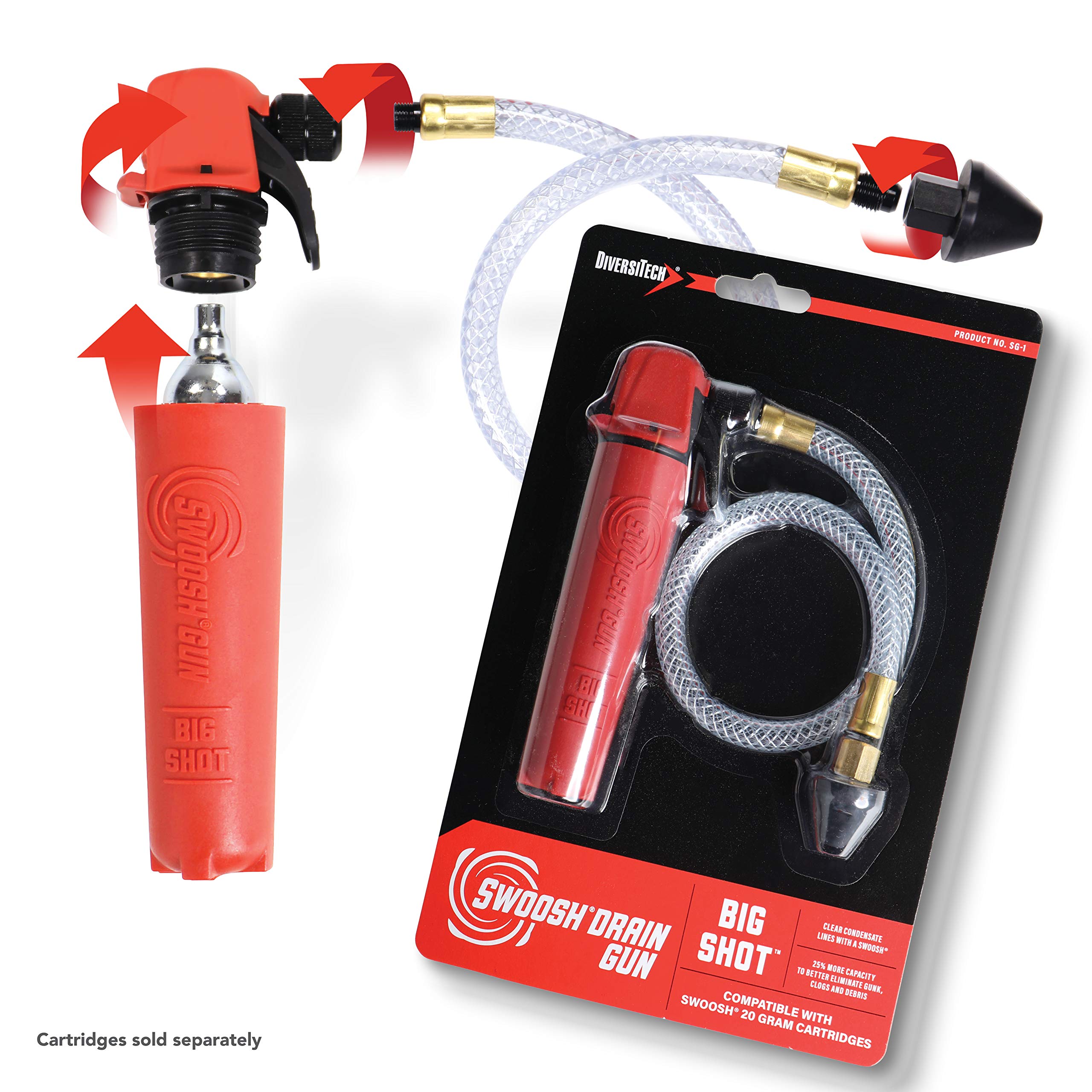 Diversitech SG-1 Swoosh Drain Gun red casing improves visibility on site