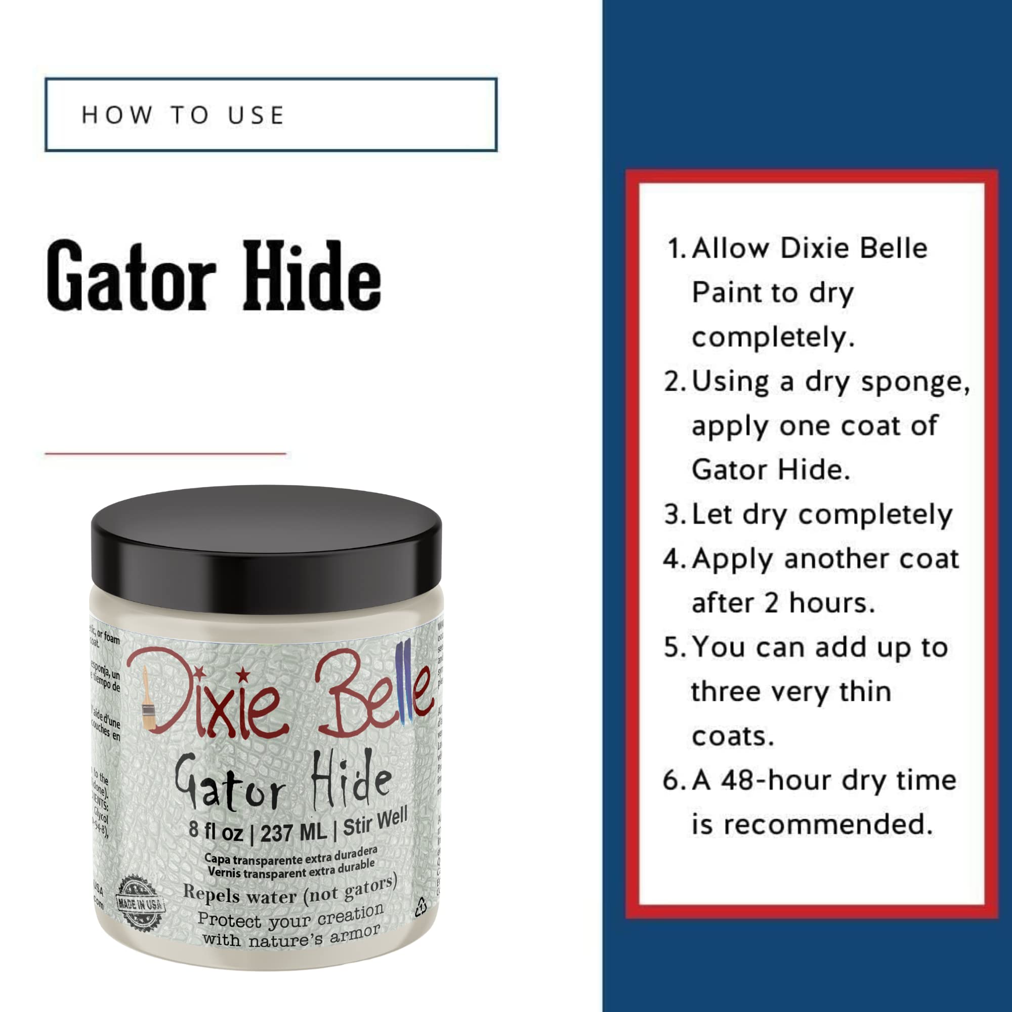 Dixie Belle Gator Hide on a dresser demonstrating non-yellowing protection.