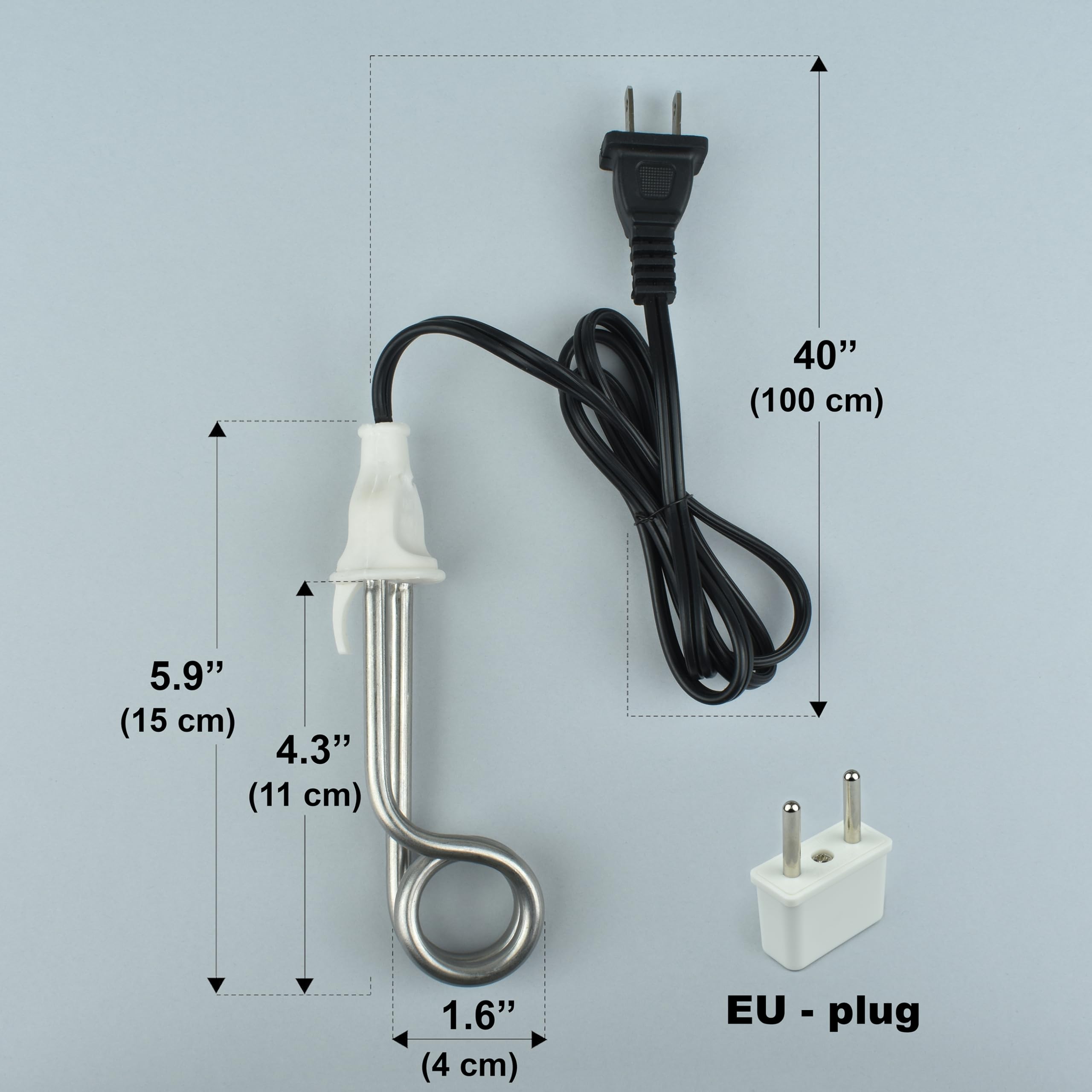 Diximus immersion heater dual voltage compatibility for 110–240V worldwide travel.