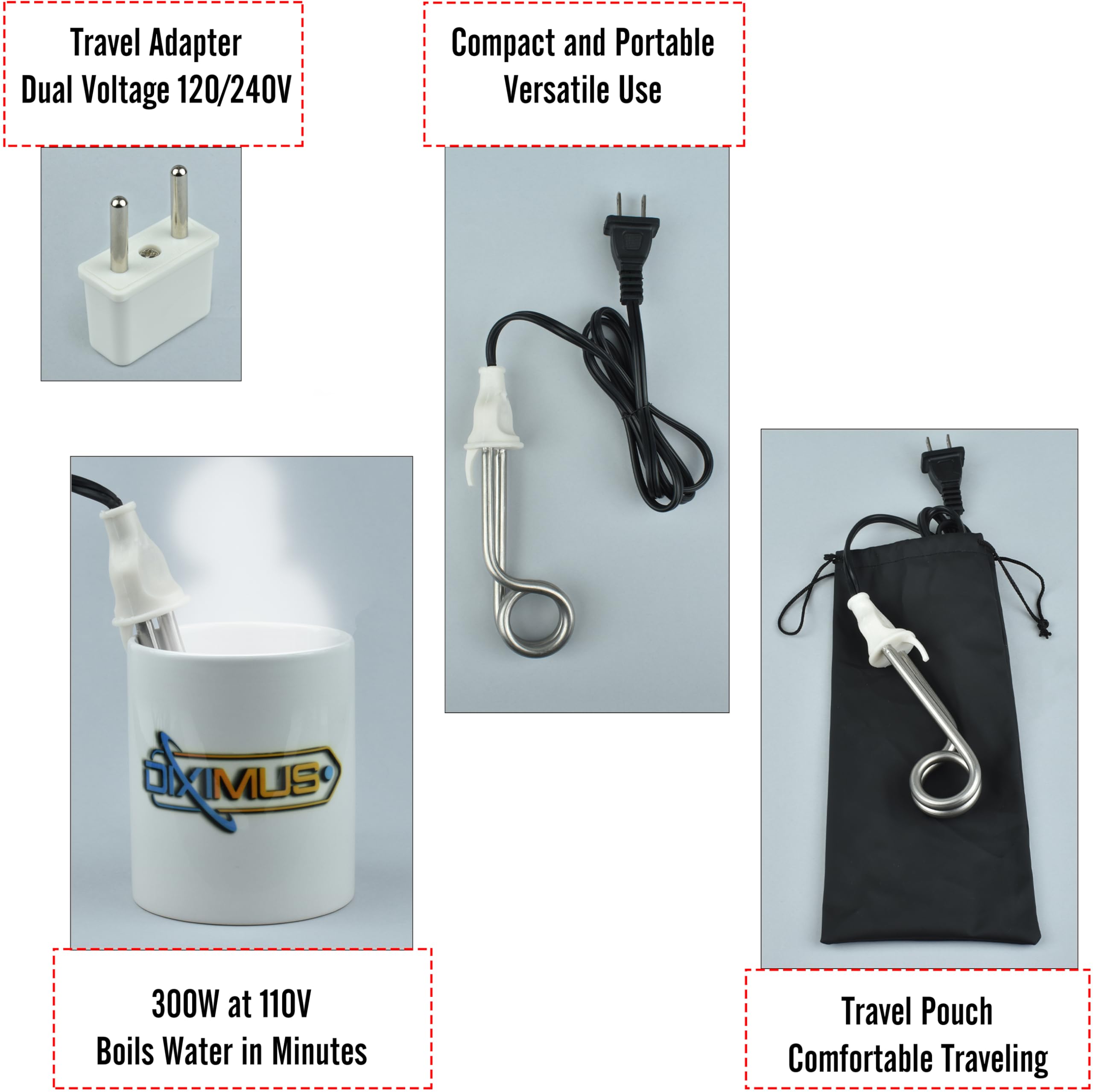Diximus immersion heater SUS304 stainless steel coil for durable performance.