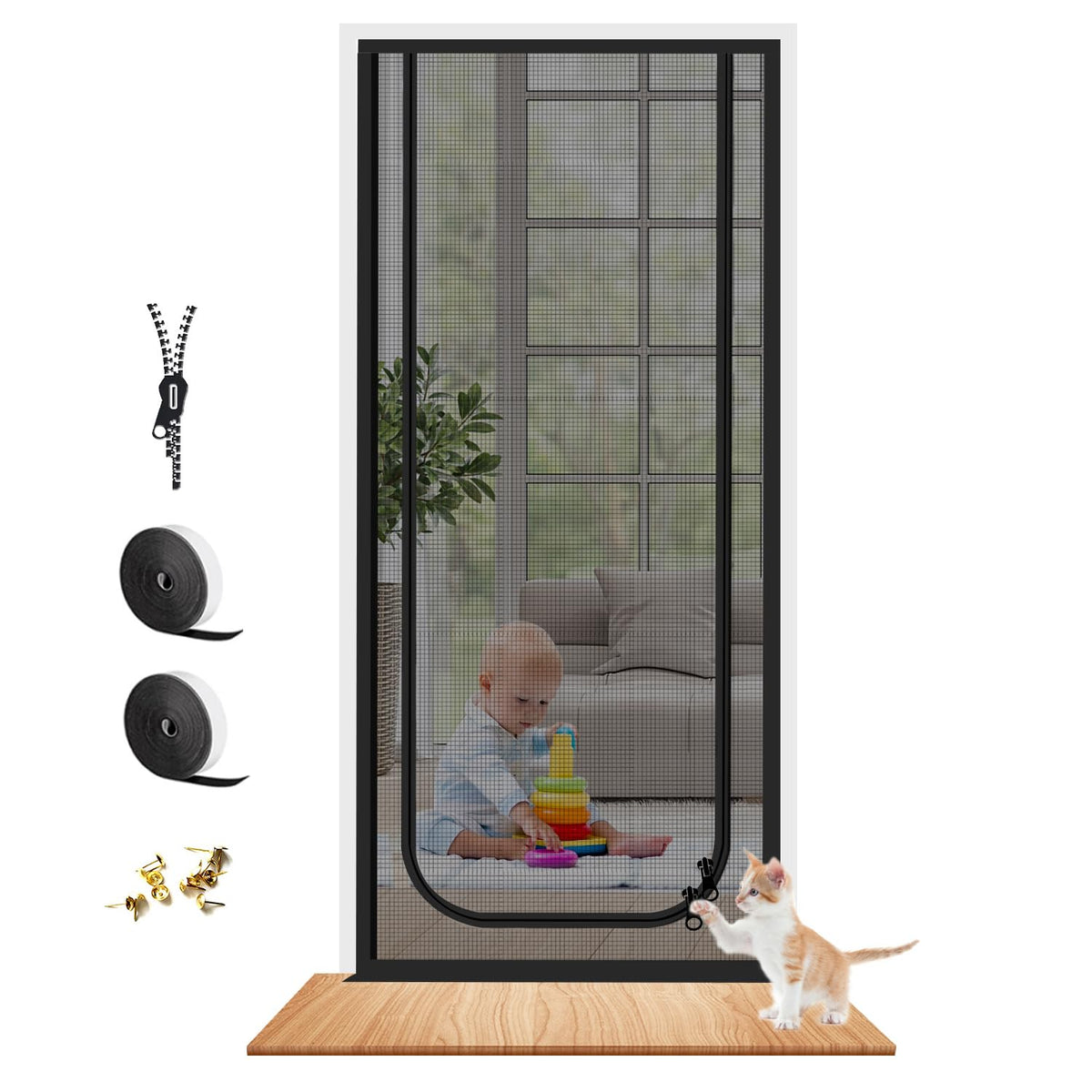 Dixutzi pet screen door thickened wire closeup shows durable mesh resisting claws.