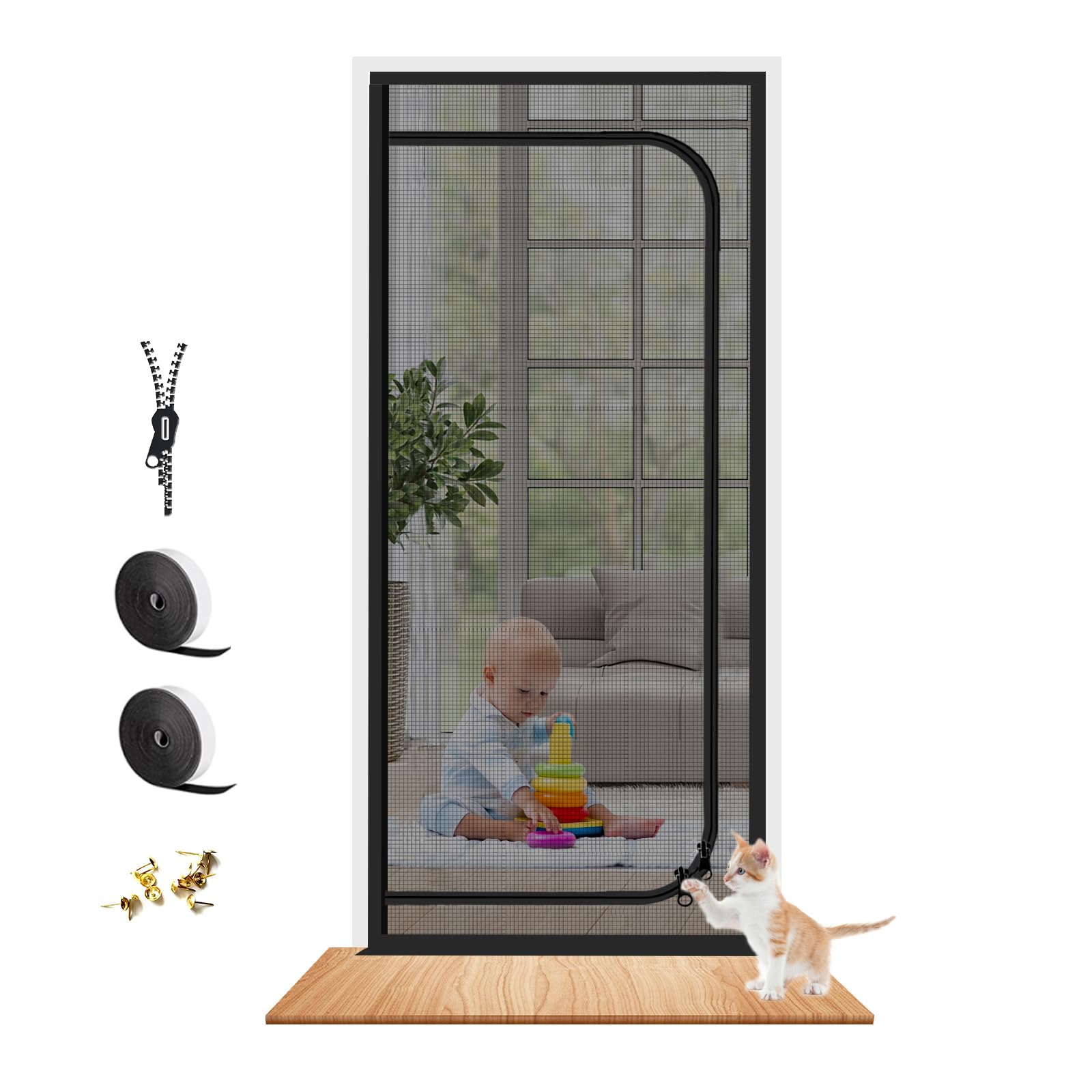 Dixutzi upgraded reinforced pet screen door front view showing durable construction for pets