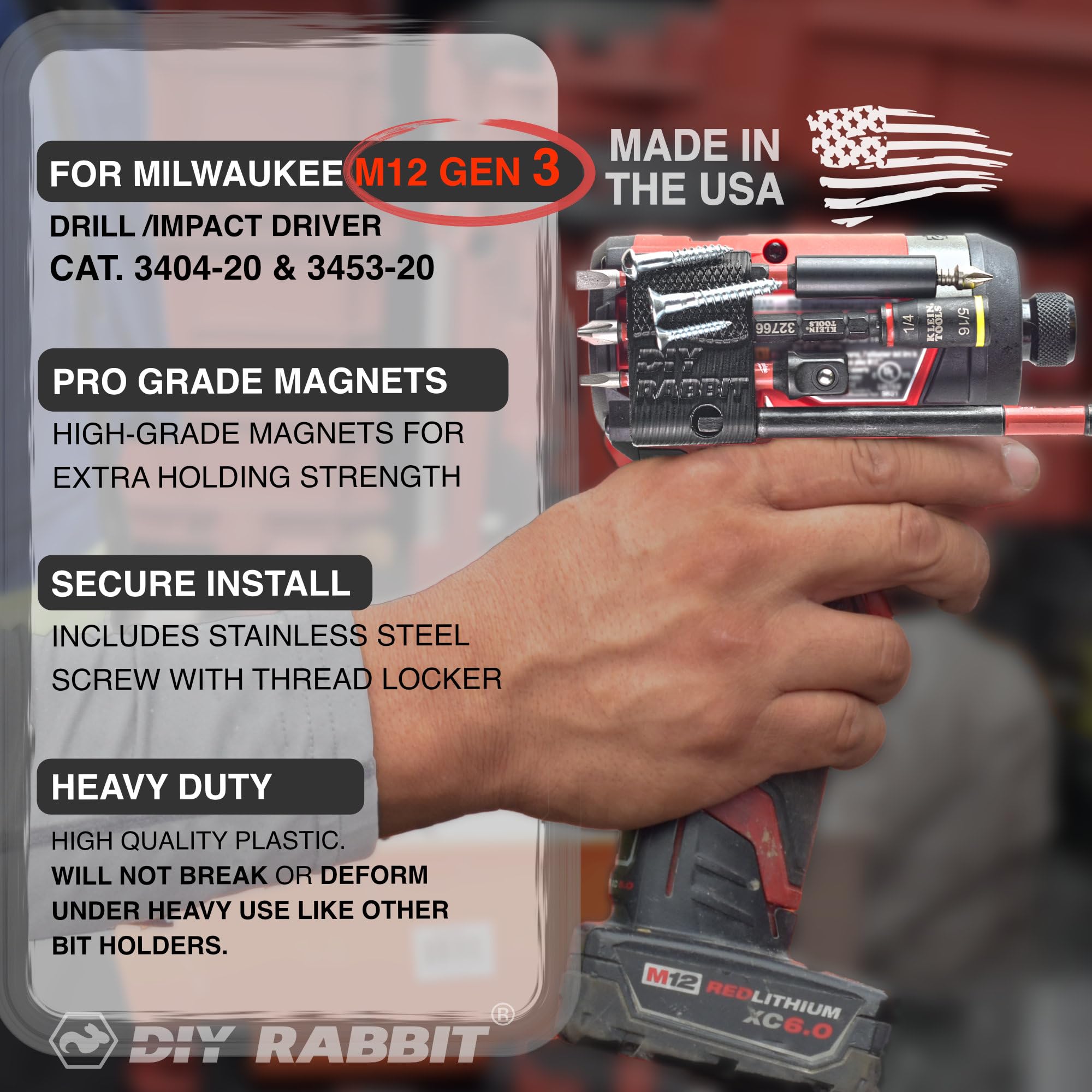 DIY Rabbit Milwaukee bit holder front view with seven-bit capacity