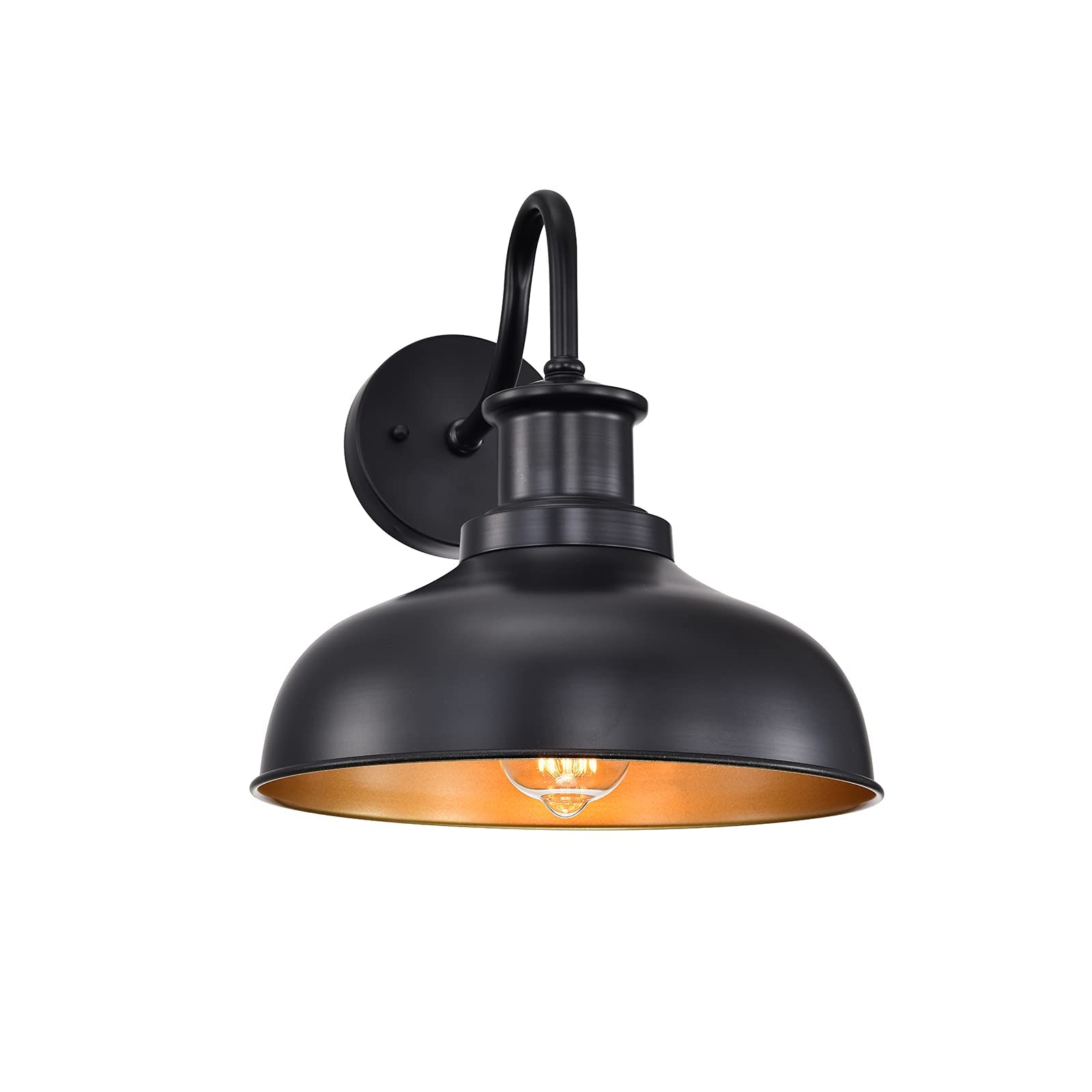Diyel outdoor barn light with matte black finish and gold interior enhances exterior ambiance