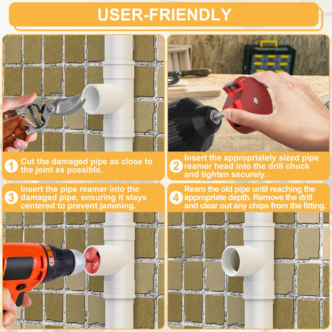 DIYLOG PVC reamer in use with drill for clean reaming.