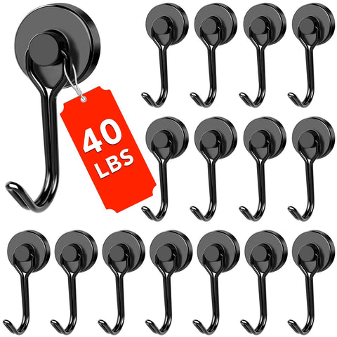 DIYMAG 16-pack black magnetic hooks packaging for simple organization.