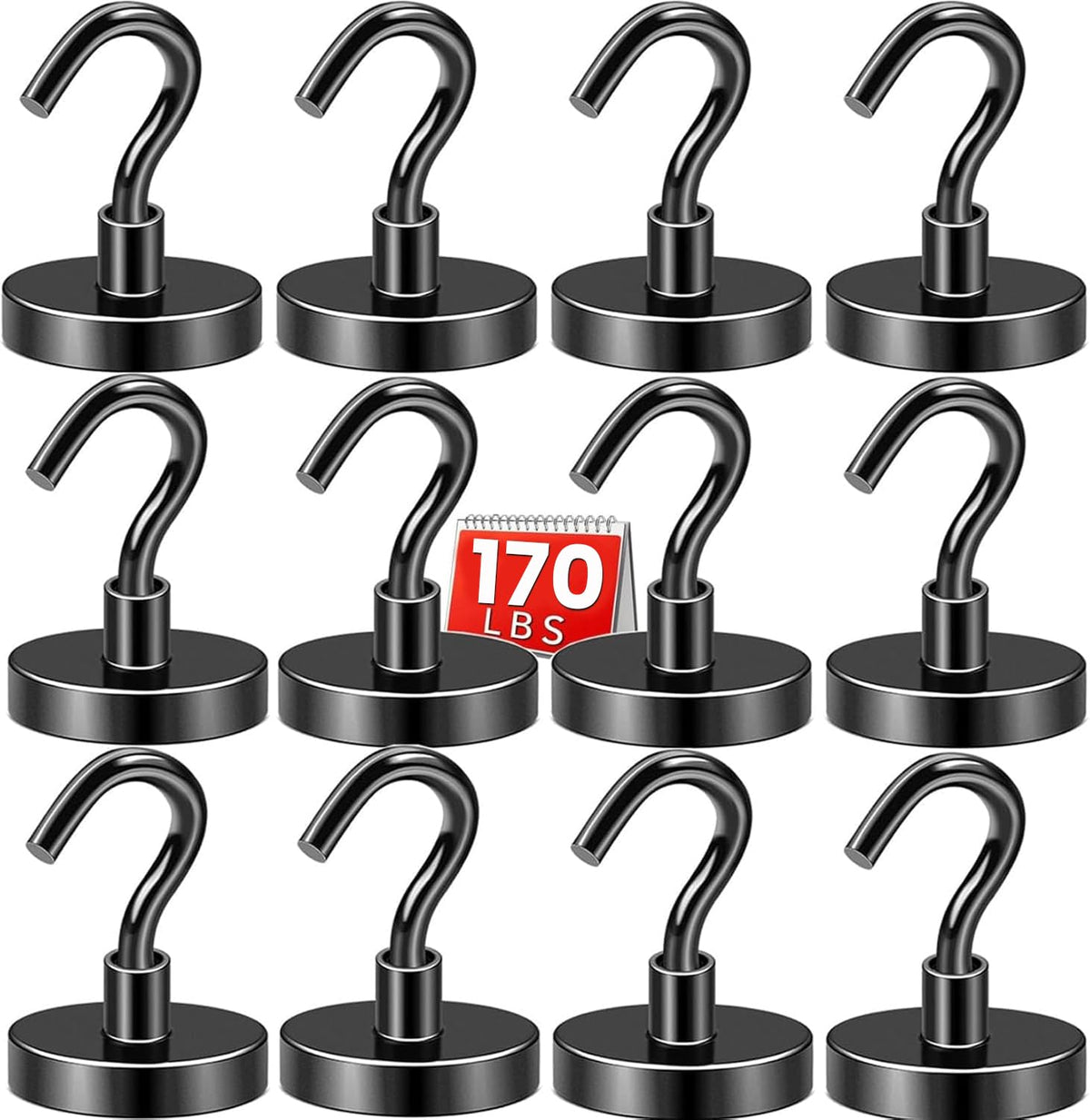 DIYMAG black magnetic hook provides a strong 170 lb hold on metal surfaces for secure hanging.