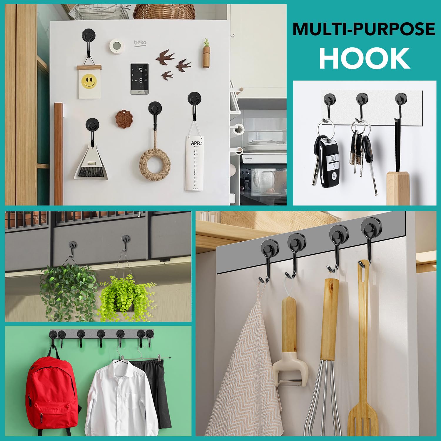 DIYMAG magnetic hooks on metal surfaces suit home and office use.