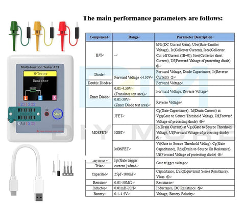 diymore LCR Meter test area with probes for versatile testing