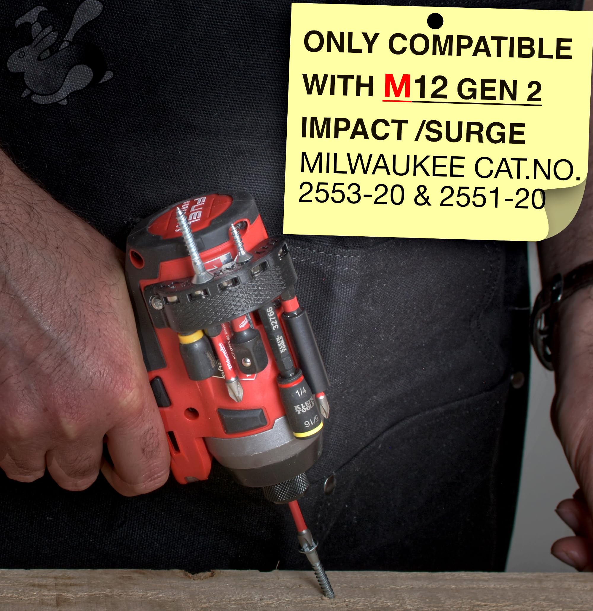 Close-up of DIY Rabbit bit holder on Milwaukee M12 Gen 2 showing magnet layout