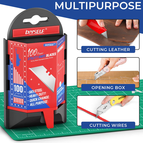 Dispenser and blades shown with standard utility knife compatibility