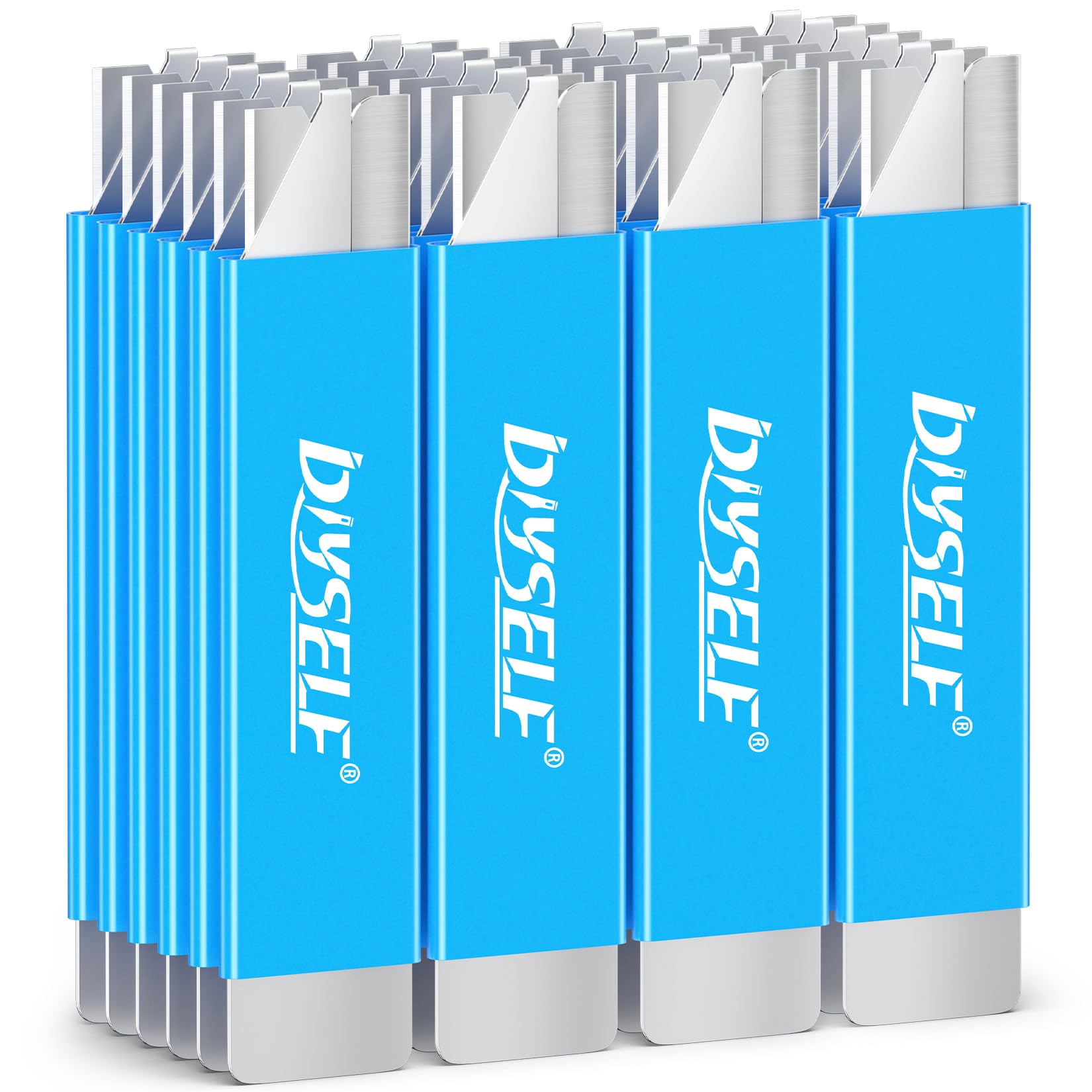 DIYSELF box cutter with retractable blue handle for quick package opening.