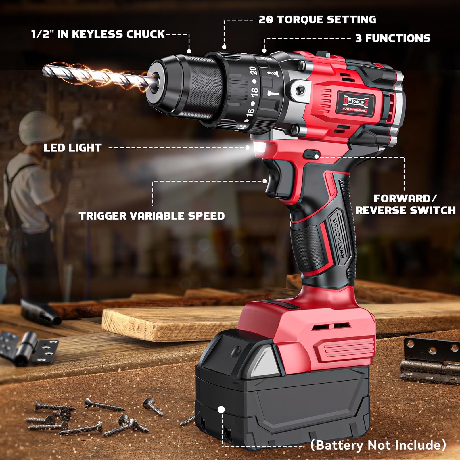 Close-up of the DIYtoolifz brushless drill chuck for precise bit grip