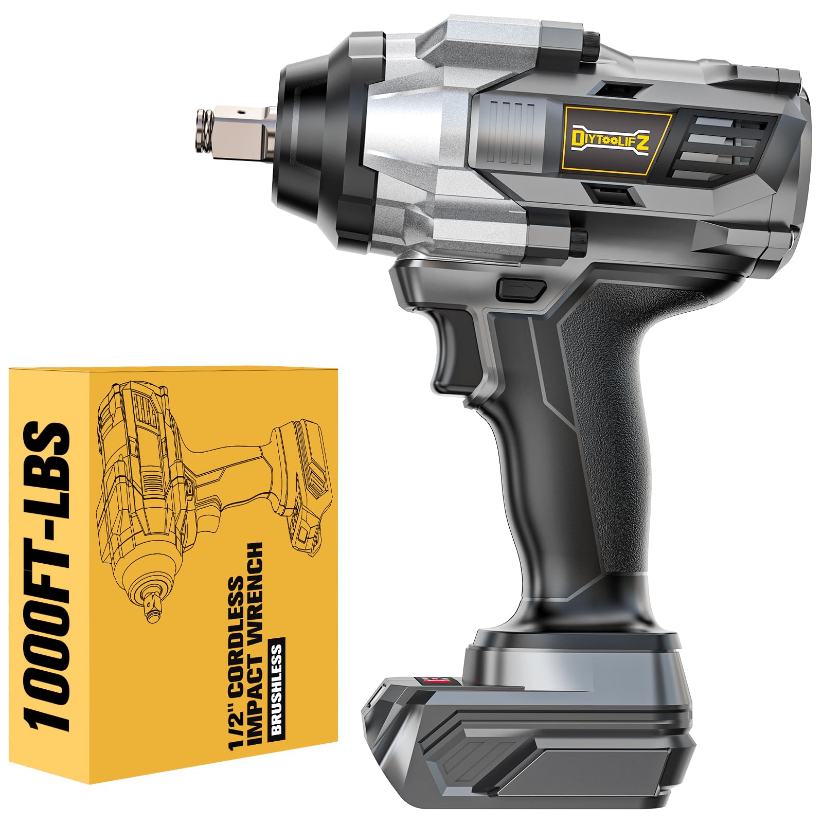 DIYtoolifz cordless impact wrench bare tool, ready for quick tire changes and immediate use