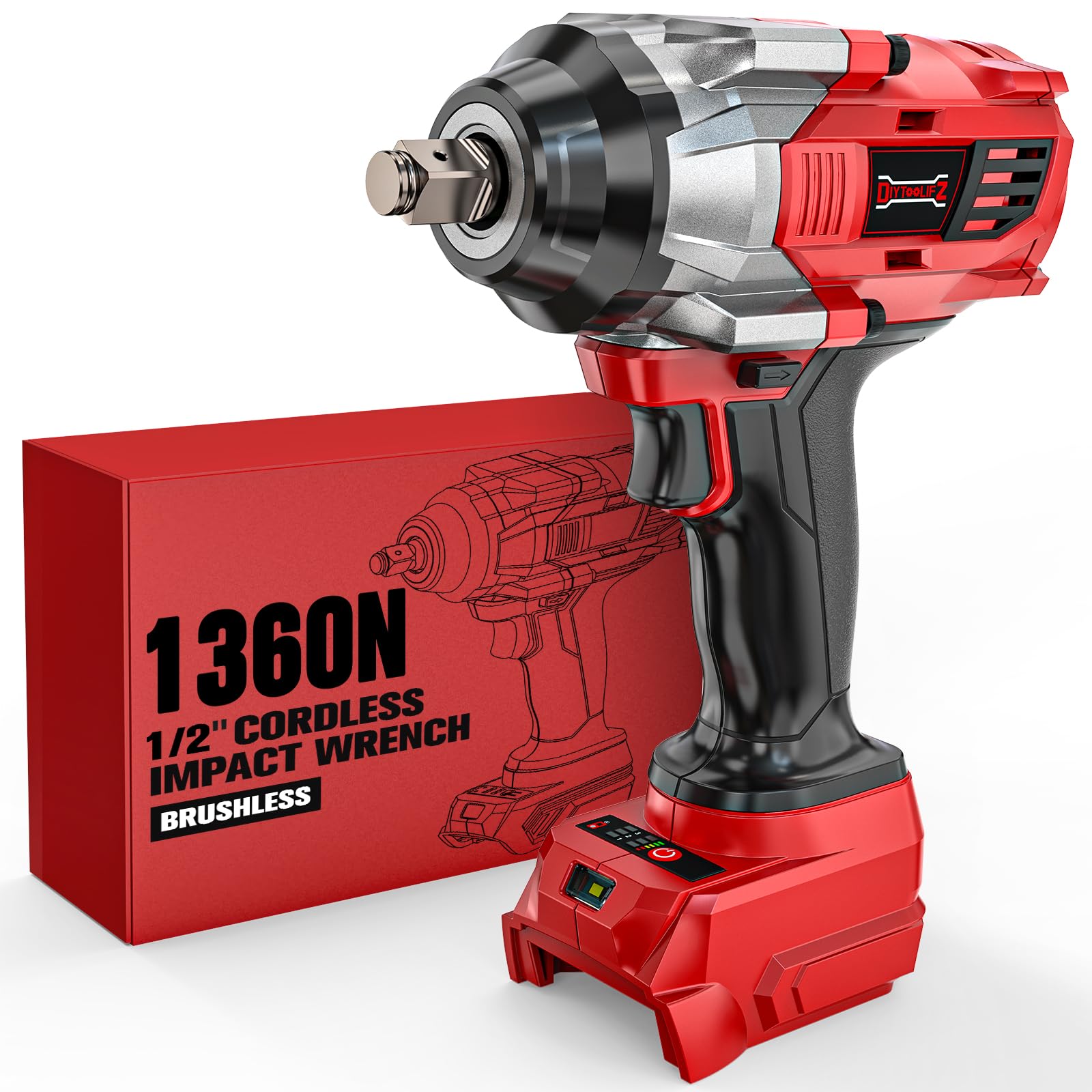 DIYtoolifz cordless impact wrench bare tool for powered performance without included batteries
