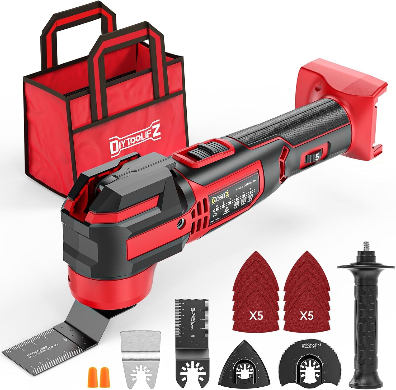 DIYtoolifz cordless oscillating tool with Milwaukee battery compatibility for flexible power options.