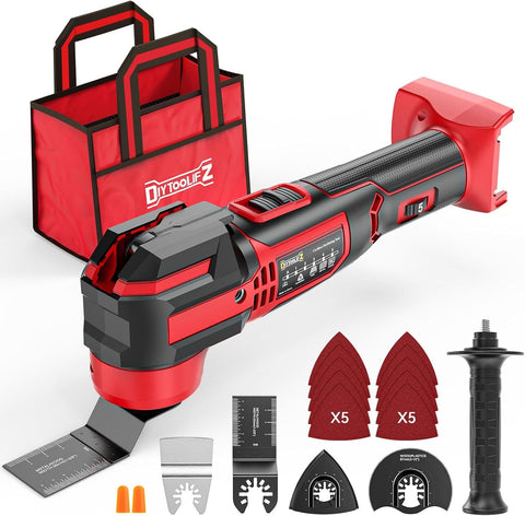 DIYtoolifz cordless oscillating tool with Milwaukee battery compatibility for flexible power options.