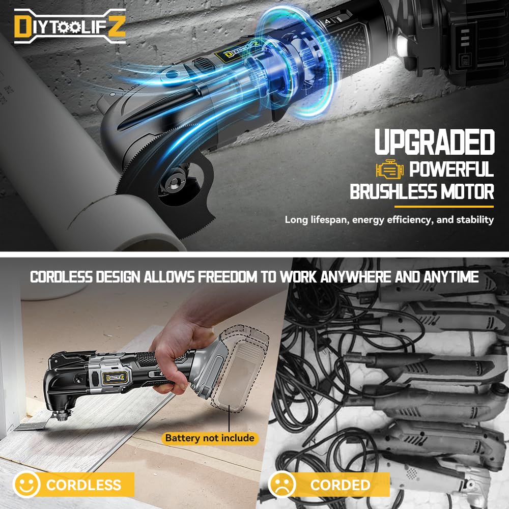 DIYtoolifz cordless oscillating tool with LED light for visibility.