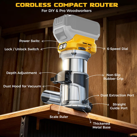 DIYtoolifz cordless router edge guide for precise, straight trims.