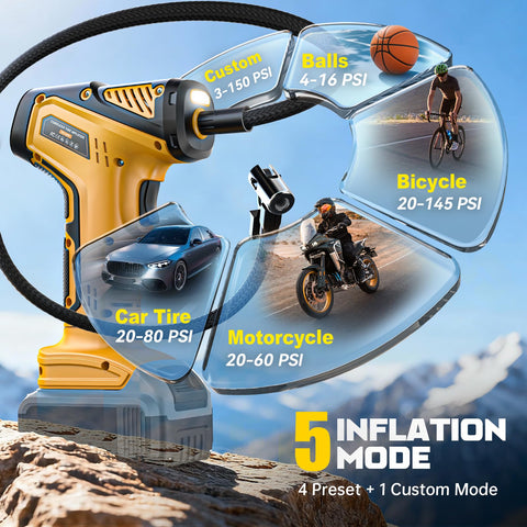 DIYtoolifz inflator with four nozzles fits cars, bikes, balls.
