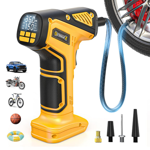 DIYtoolifz cordless tire inflator with digital gauge for precise tire pressure checks.