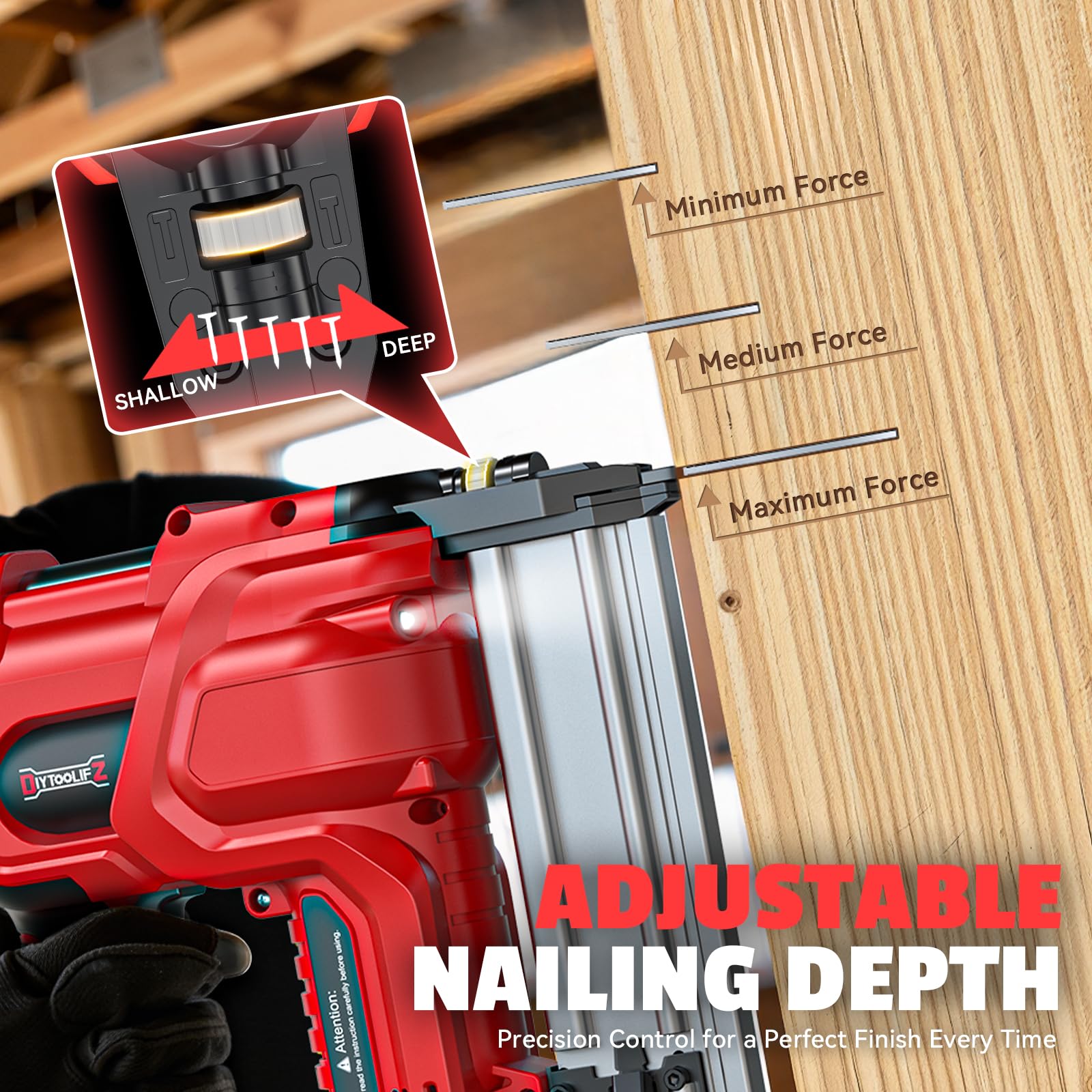 DIYtoolifz dual firing modes for precise or rapid fastening.