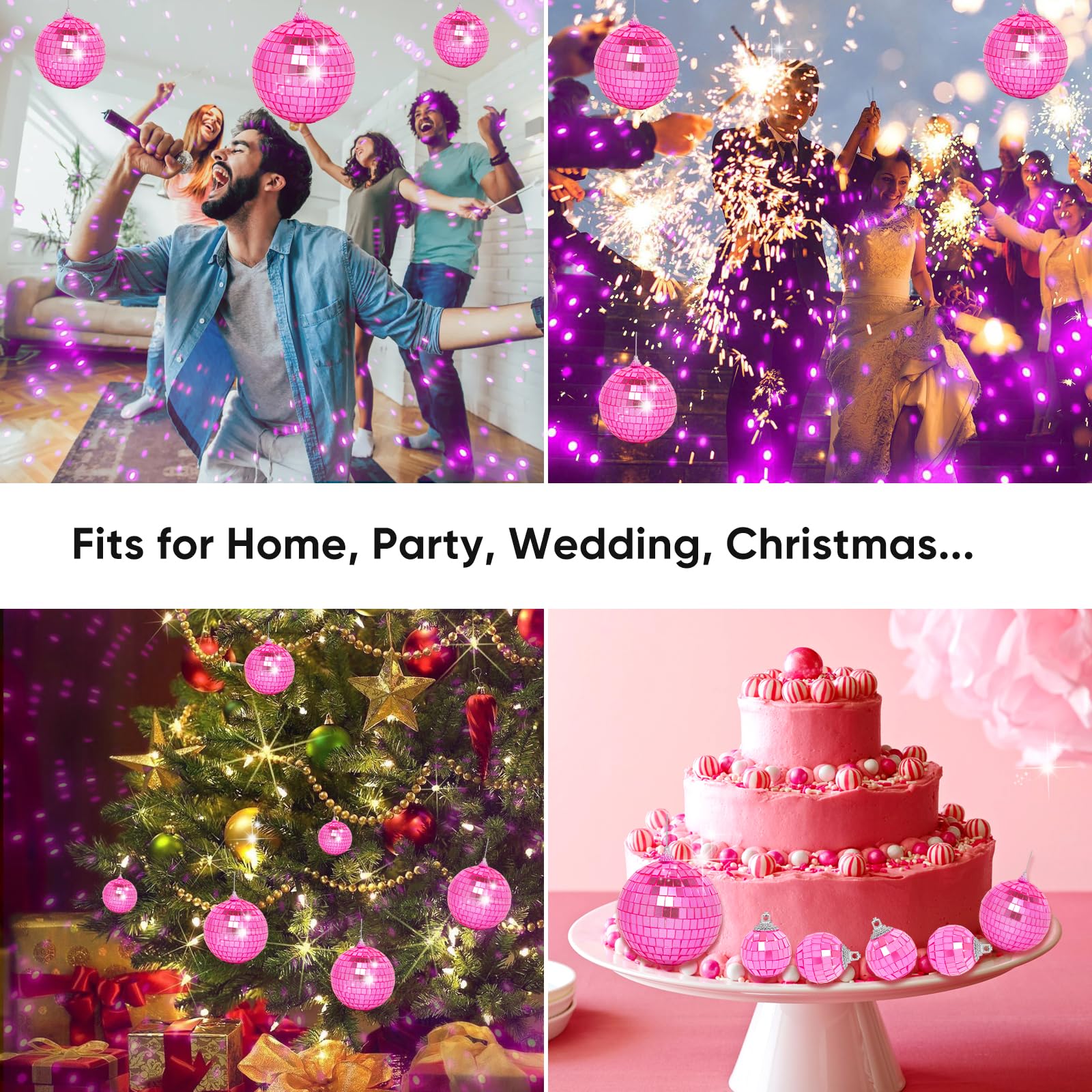 DJBoomy pink mini disco ball 2-4 inch festive Christmas tree accent